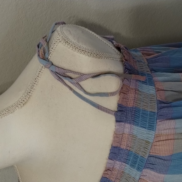 LOFT women's medium pastel blue pink tie shoulder tank top flowy smocked - Picture 3 of 9